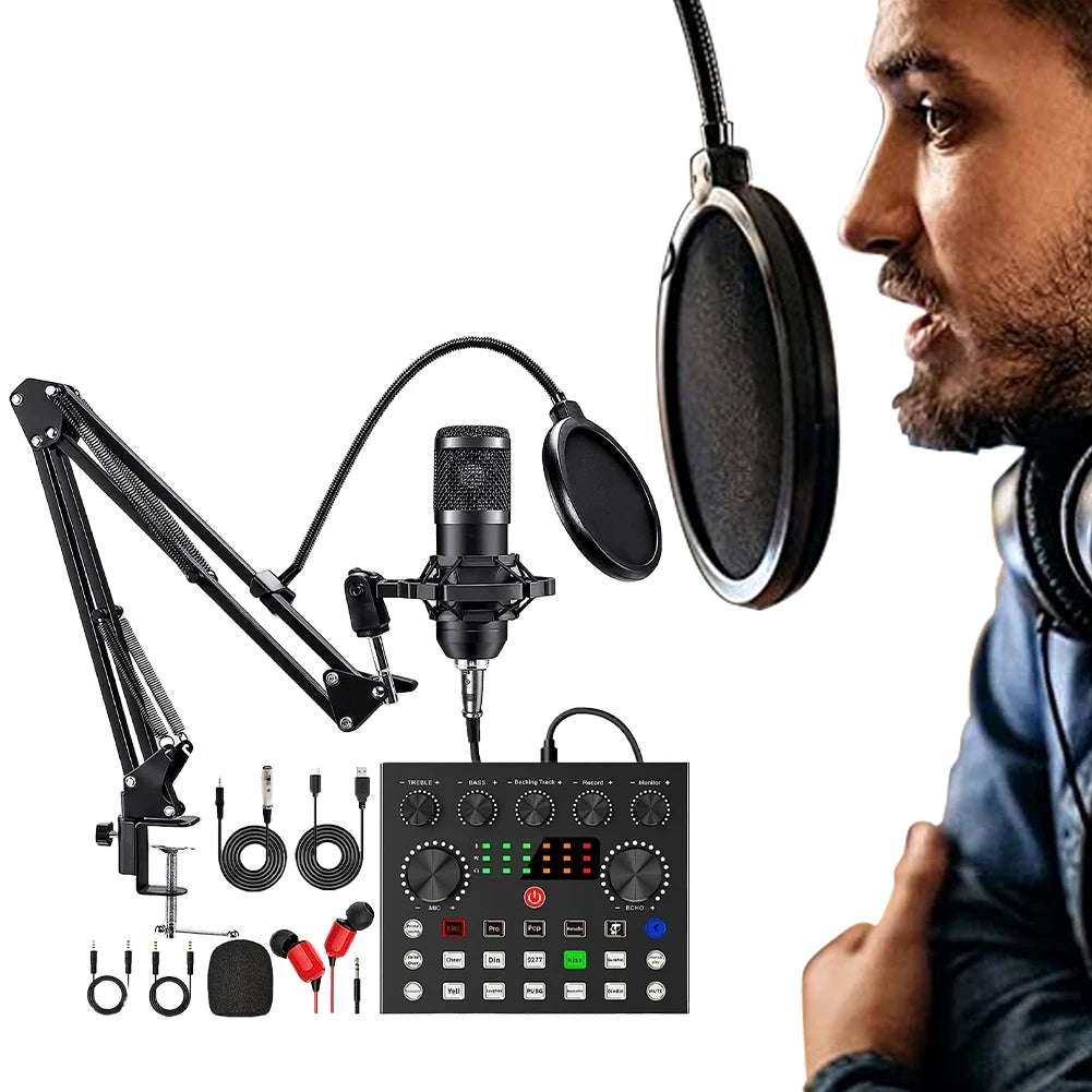 BM800 V8s Podcast Sound Card Set W/ BM800 Microphone Professional Audio Condenser Mic Studio for Karaoke Podcast Recording Live