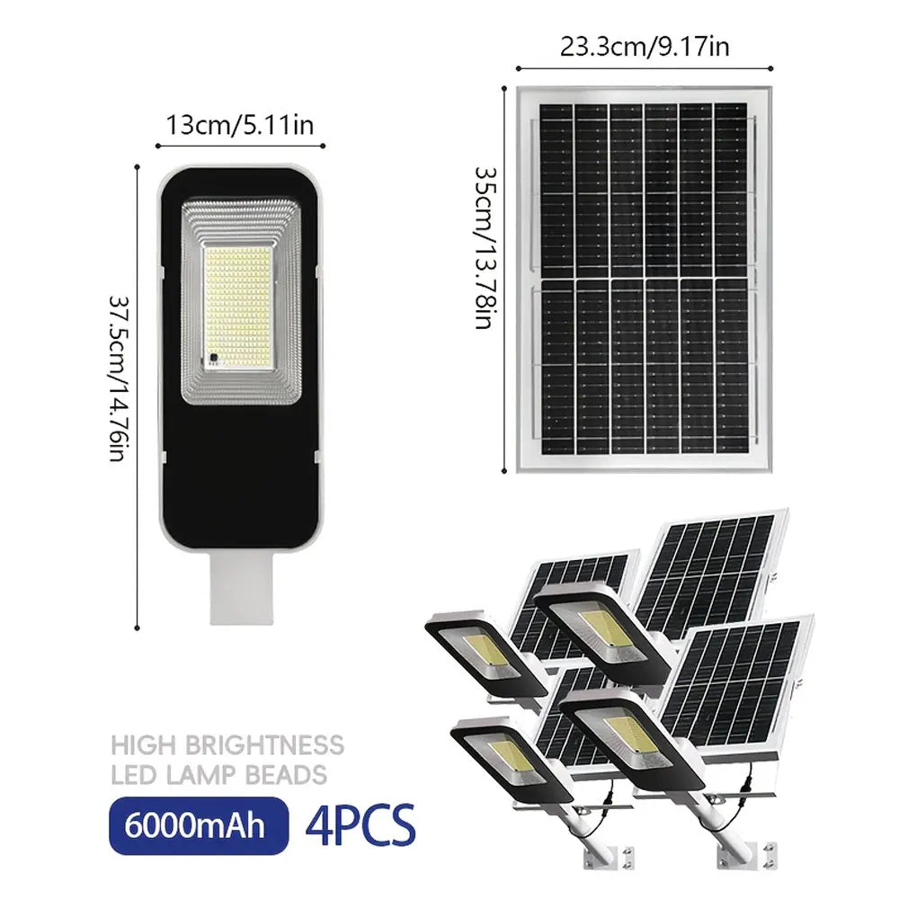 4 sets of outdoor waterproof solar lamps, 6000mAh solar street lamps, suitable for outdoor lighting from dusk to dawn