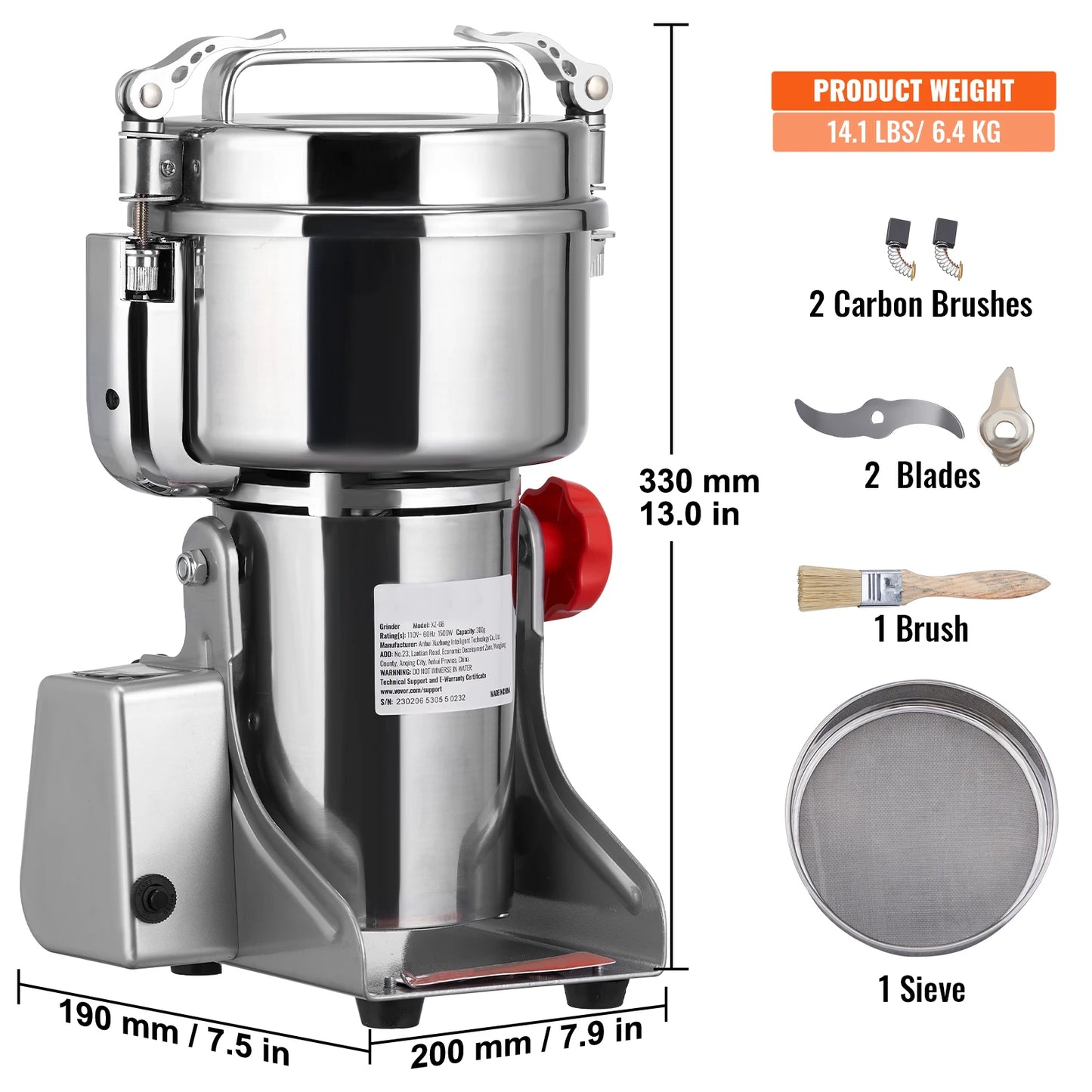 SucceBuy 150-2500g Electric Grain Mill Grinder Commercial Swing Spice Grinders for Dry Herbs Grains Spices Cereals Coffee Corn