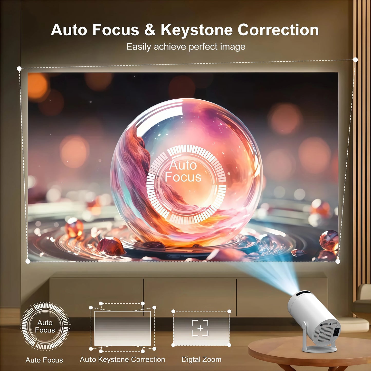 MAOHUTER Smart Projector,Android 11 OS,WiFi 6 & Wireless,Large Screen Movie Projector for Home Theater & Gaming, Mini Projector