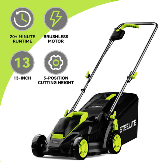 Deli 13" Electric Lawn Mower, 2-in-1 Lightweight Cordless Lawn Mower Brushless with 21V 4.0Ah Battery and Charger
