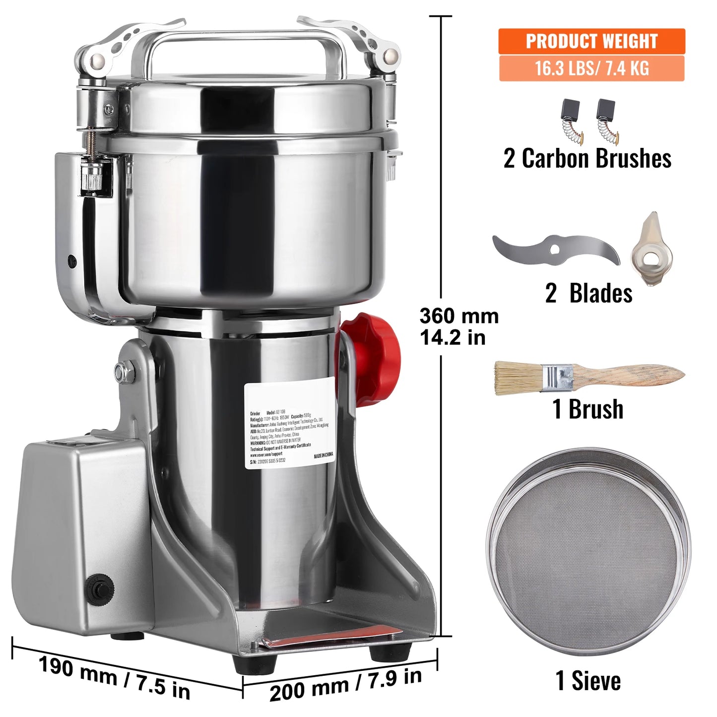 SucceBuy 150-2500g Electric Grain Mill Grinder Commercial Swing Spice Grinders for Dry Herbs Grains Spices Cereals Coffee Corn