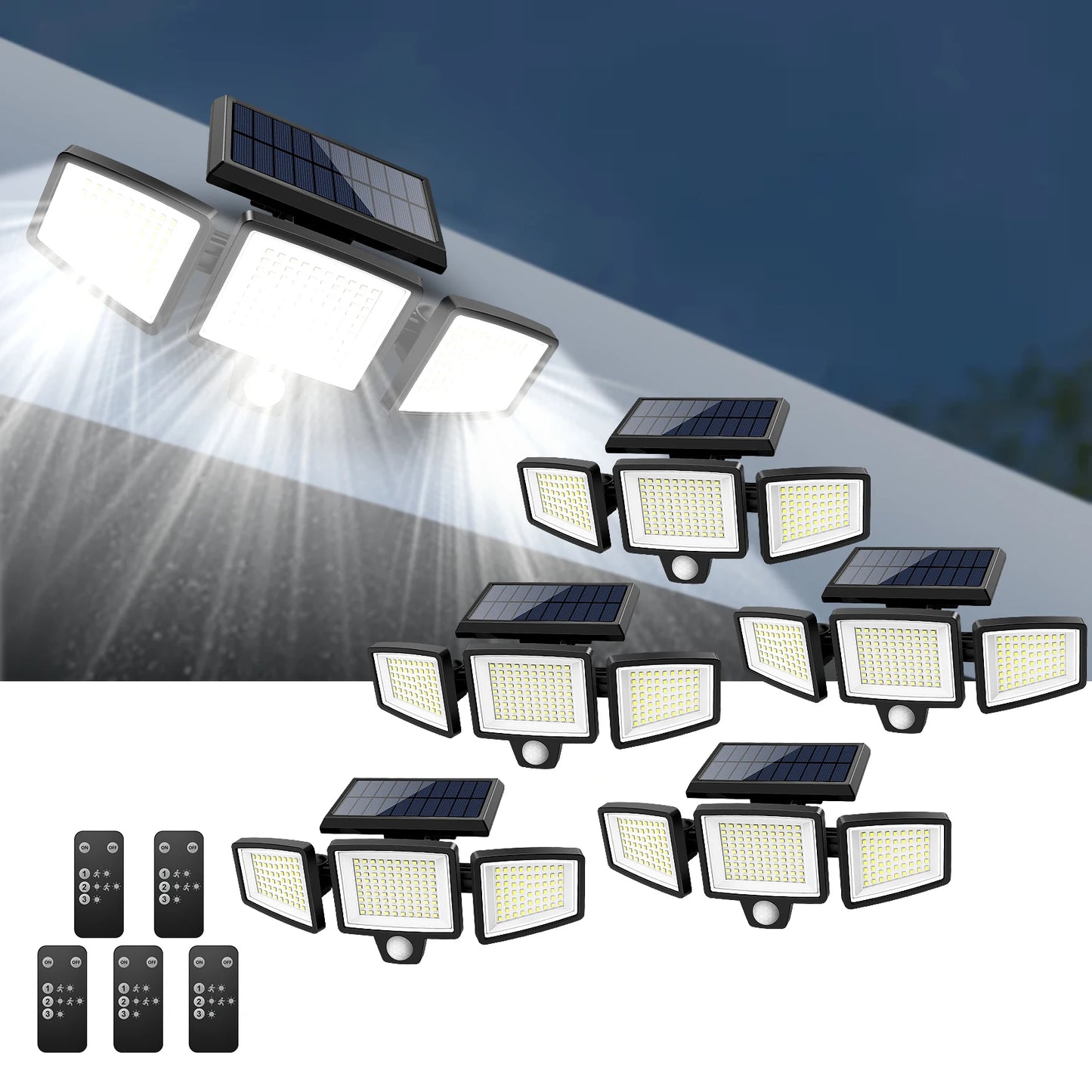 Outdoor Waterproof Solar Light with Motion Sensor 3-Head 200+ LEDs Security Light for Porches Garages Yard Entrances
