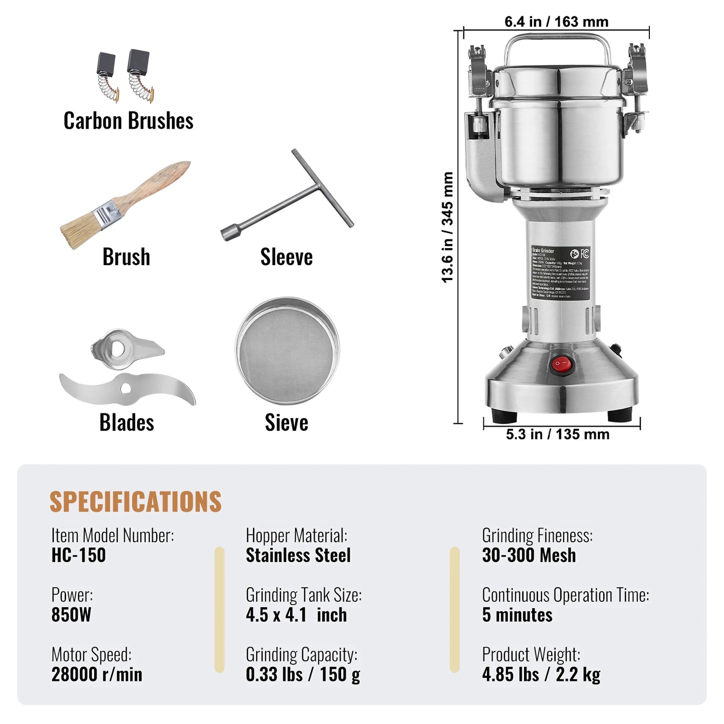 SucceBuy 150-2500g Electric Grain Mill Grinder Commercial Swing Spice Grinders for Dry Herbs Grains Spices Cereals Coffee Corn