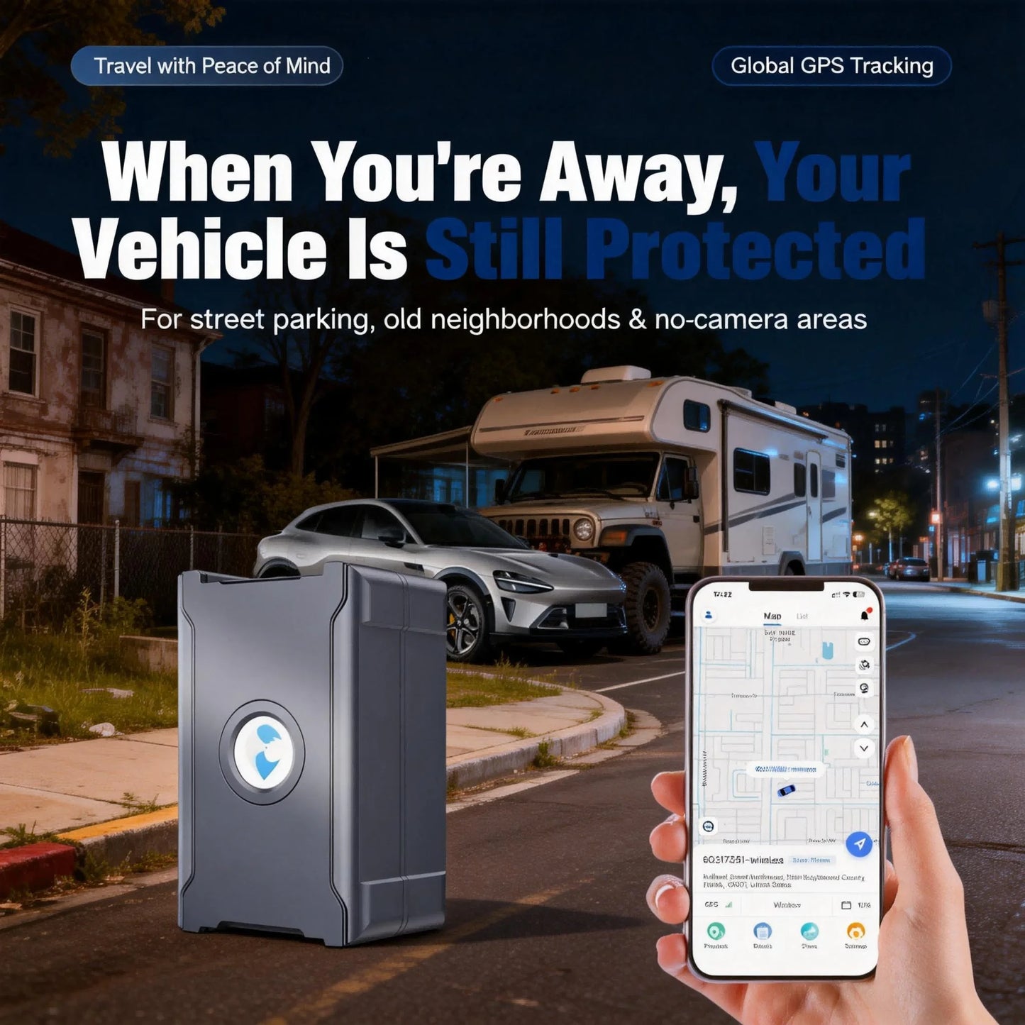 Wireless Car GPS Tracker Anti-Theft, Global Real-Time Vehicle Tracking with Built-in IoT SIM, Geo-Fence & Vibration Alarm, 15+ D