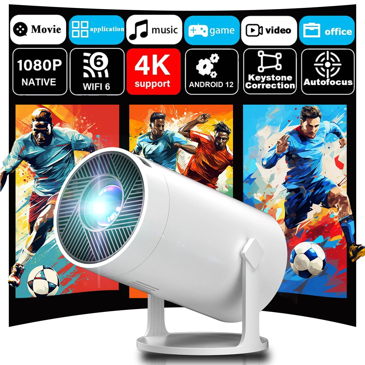MAOHUTER Smart Projector,Android 11 OS,WiFi 6 & Wireless,Large Screen Movie Projector for Home Theater & Gaming, Mini Projector