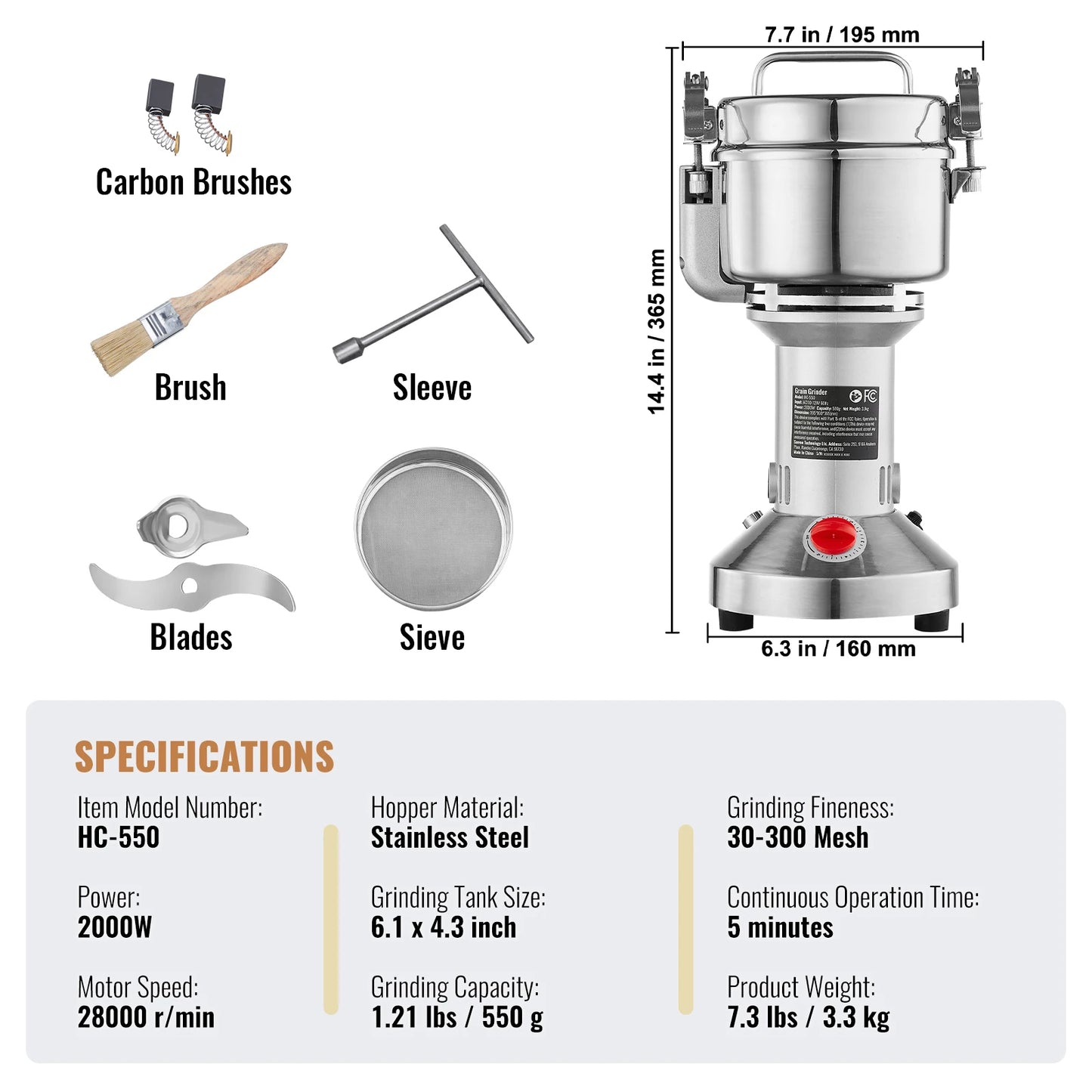 SucceBuy 150-2500g Electric Grain Mill Grinder Commercial Swing Spice Grinders for Dry Herbs Grains Spices Cereals Coffee Corn