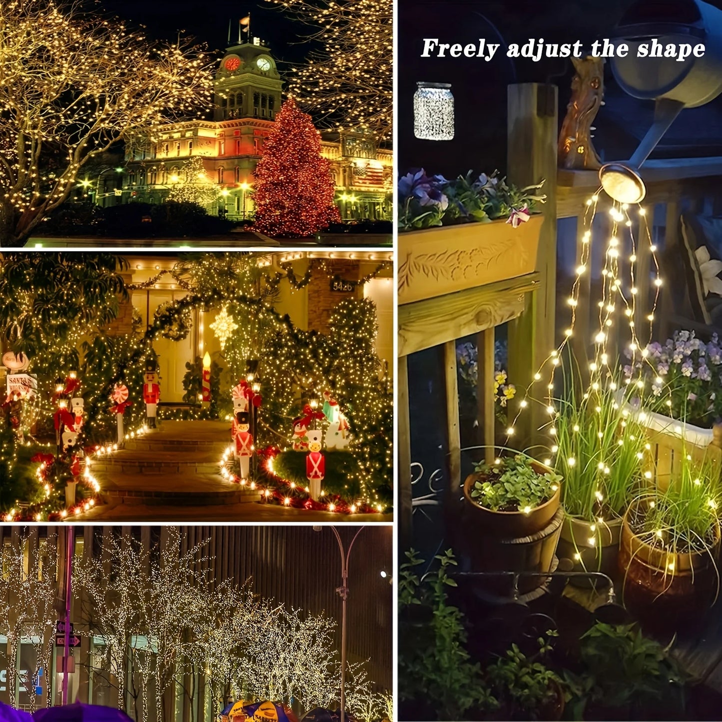 4Pcs 160ft Solar String Lights - 400Pcs Led Outdoor Fairy Lights, 8 Modes, Waterproof for Garden, Terrace, Tree Decoration - Great for Christmas, Weddings and Party (Warm Light) Ip44