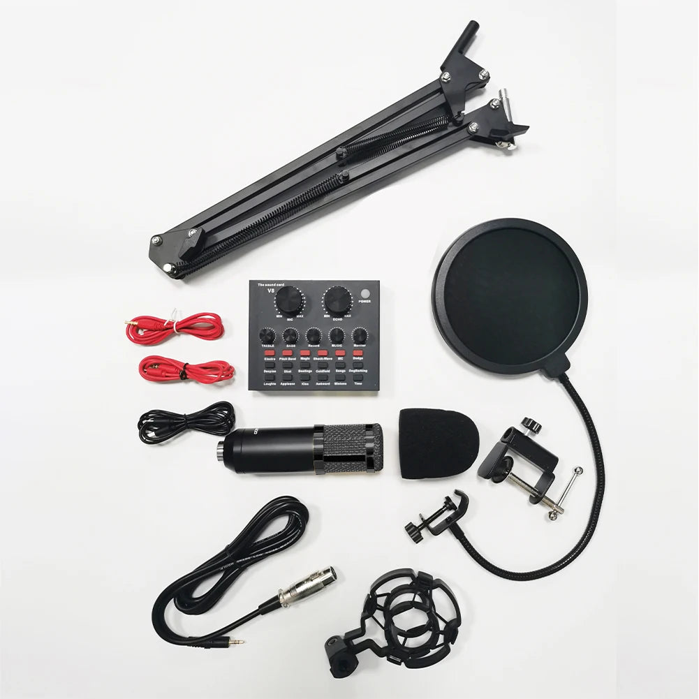 BM800 V8s Podcast Sound Card Set W/ BM800 Microphone Professional Audio Condenser Mic Studio for Karaoke Podcast Recording Live