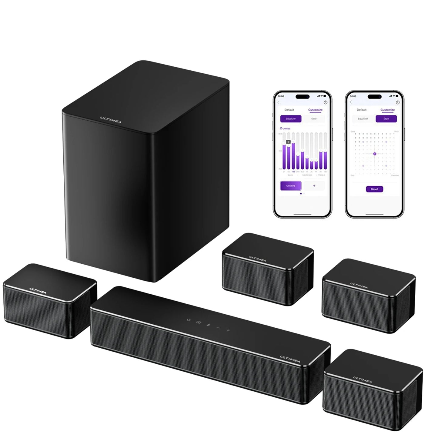 ULTIMEA 7.1 Surround Soundbar, 3D Virtual Surround Sound System with Subwoofer,2 Rear Speakers, Home Theater TV Speakers,Black