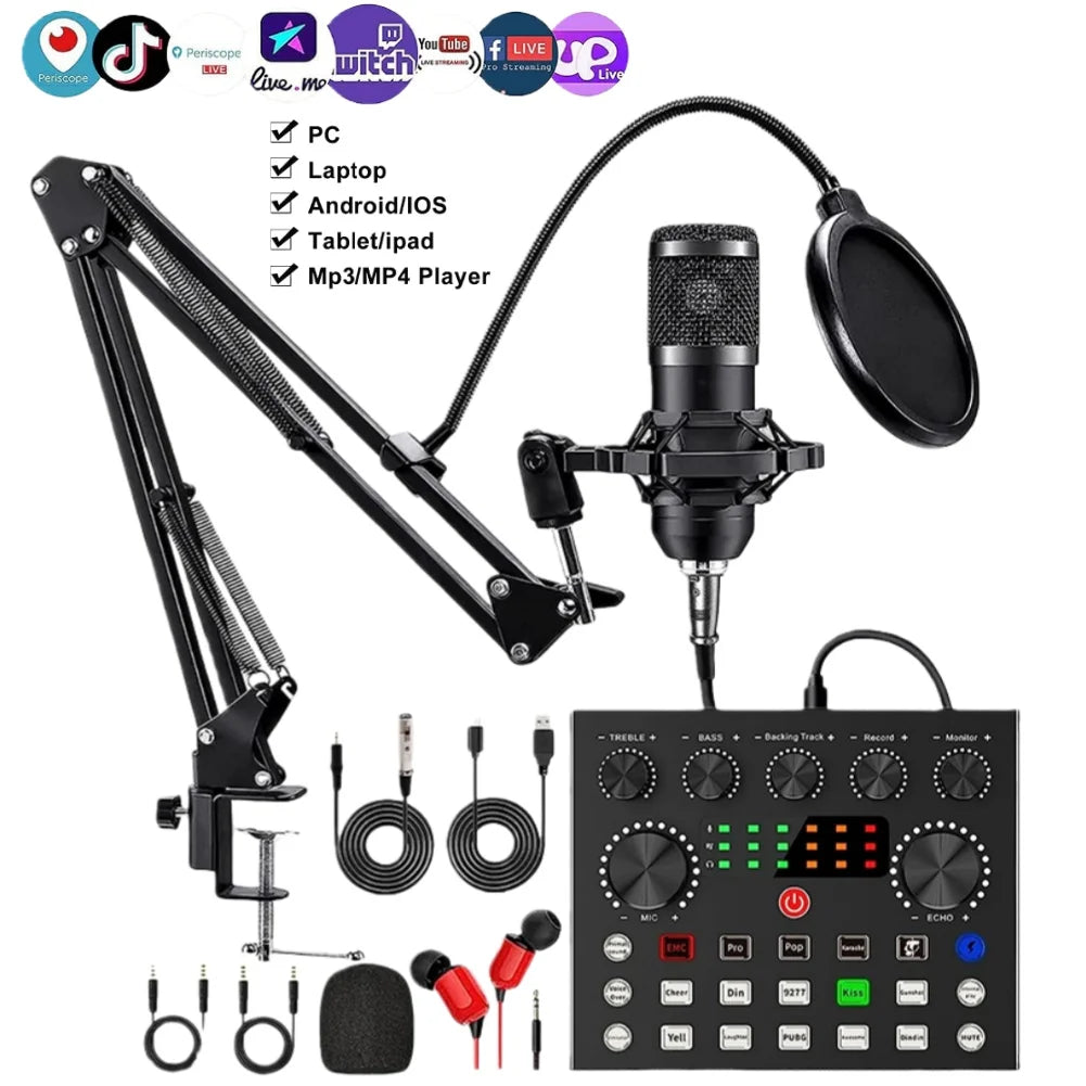 BM800 V8s Podcast Sound Card Set W/ BM800 Microphone Professional Audio Condenser Mic Studio for Karaoke Podcast Recording Live