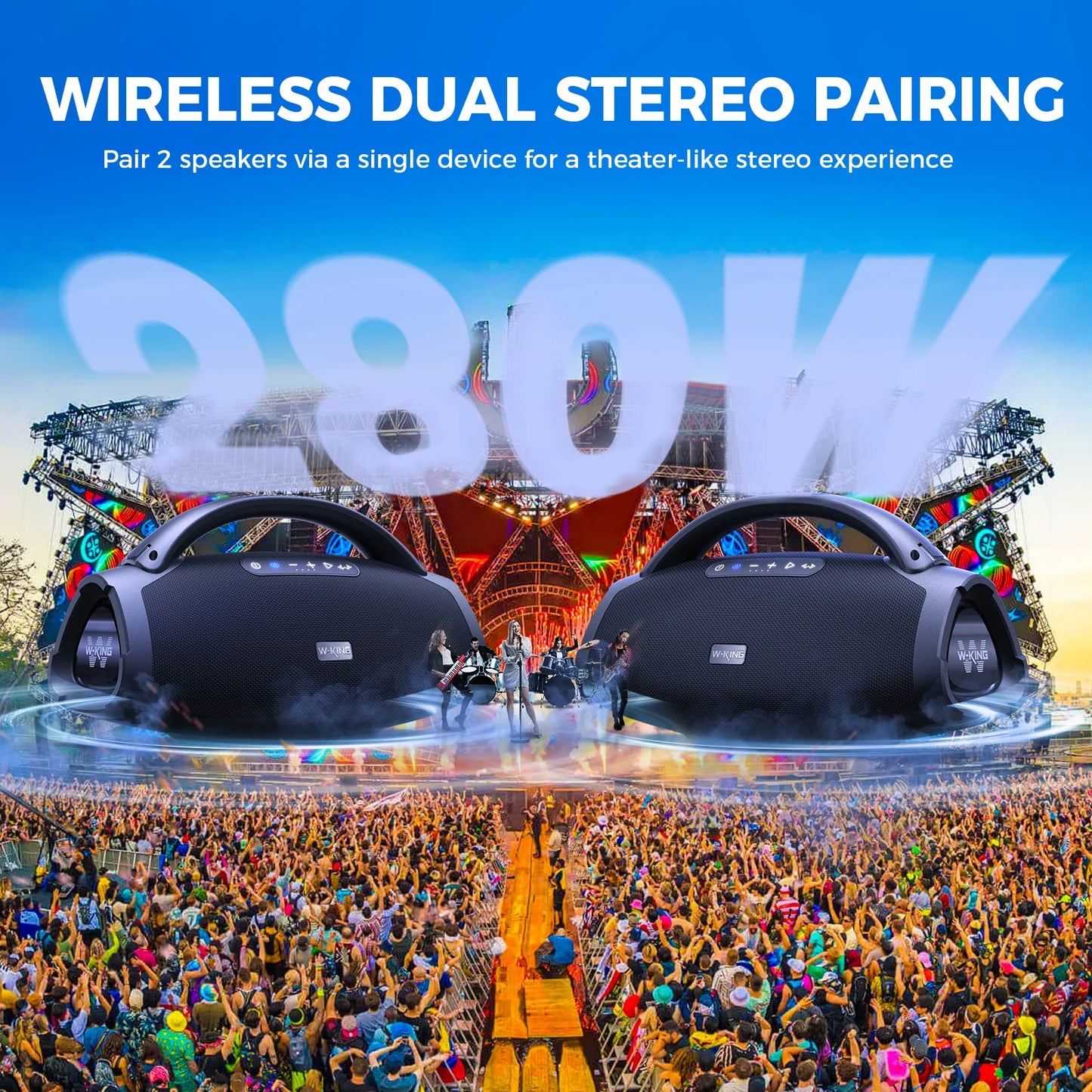 W-KING 180W RMS Portable Bluetooth Speakers,Massive Bass Party Boombox IPX7 Waterproof Speaker Large, Loud Outdoor Speaker