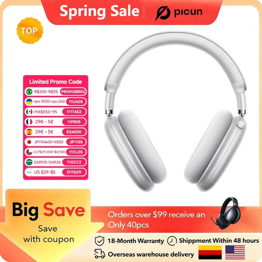 Picun F8 Pro ANC Wireless Headphones 3D Spatial Audio Head Tracking -52dB ANC HIFI Bluetooth Headset ENC HD Mic Low-Latency APP