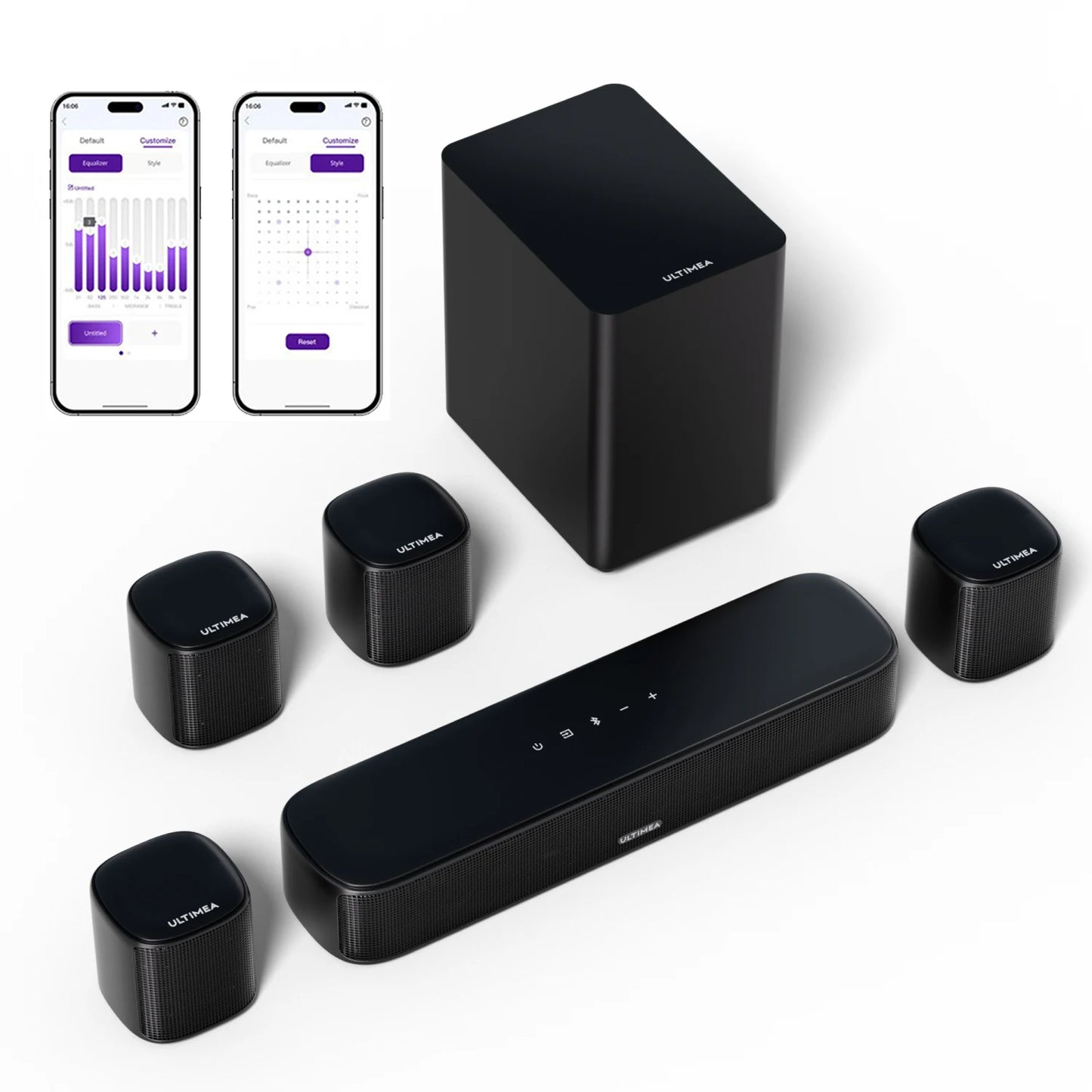 ULTIMEA 7.1 Channel Virtual Surround Soundbar,Home Theater TV Speakers ,Peak Power 330 Watts,Smart App Control, Aura A40, Black