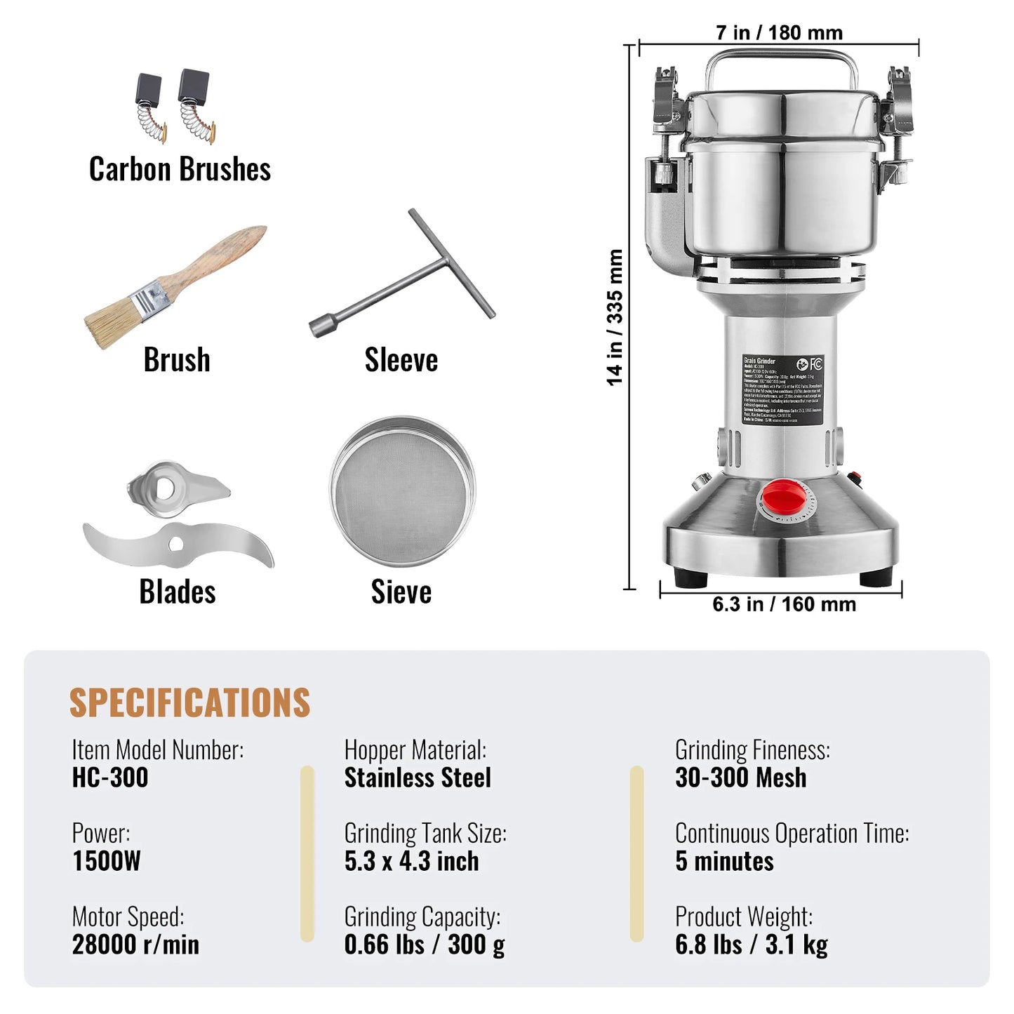 SucceBuy 150-2500g Electric Grain Mill Grinder Commercial Swing Spice Grinders for Dry Herbs Grains Spices Cereals Coffee Corn