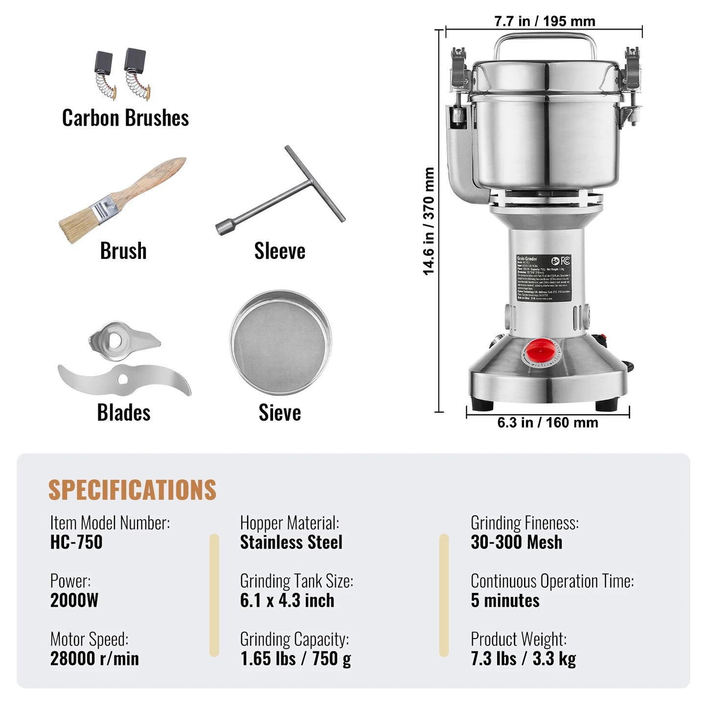 SucceBuy 150-2500g Electric Grain Mill Grinder Commercial Swing Spice Grinders for Dry Herbs Grains Spices Cereals Coffee Corn