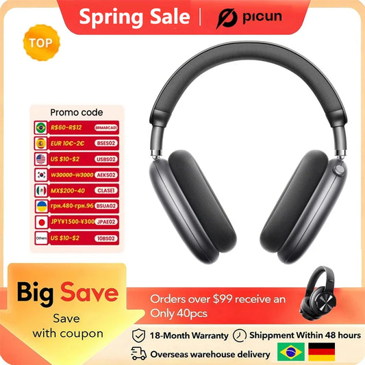 Picun F8 Pro ANC Wireless Headphones Head Tracking 3D Spatial Audio -52dB ANC HIFI Bluetooth Headset ENC HD Mic Low-Latency APP