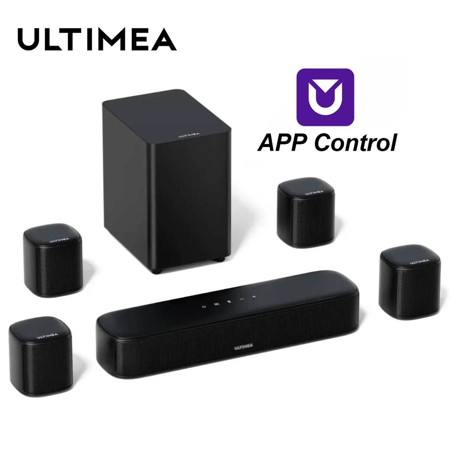 ULTIMEA 330W 7.1ch Virtual Surround Soundbar, Home Theater TV Sound Bar with Subwoofer&4 Surround Speakers, Smart App Control