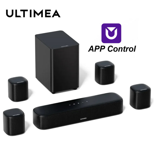 ULTIMEA 330W 7.1ch Virtual Surround Soundbar, Home Theater TV Sound Bar with Subwoofer&4 Surround Speakers, Smart App Control