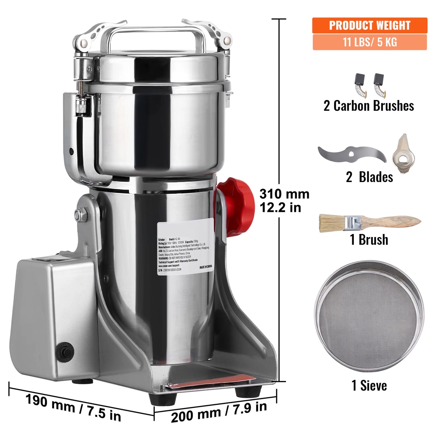 SucceBuy 150-2500g Electric Grain Mill Grinder Commercial Swing Spice Grinders for Dry Herbs Grains Spices Cereals Coffee Corn